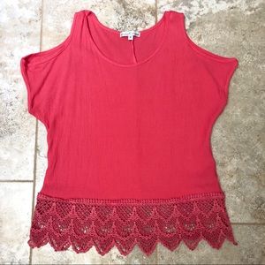 Moa Moa Coral Cold Shoulder Top